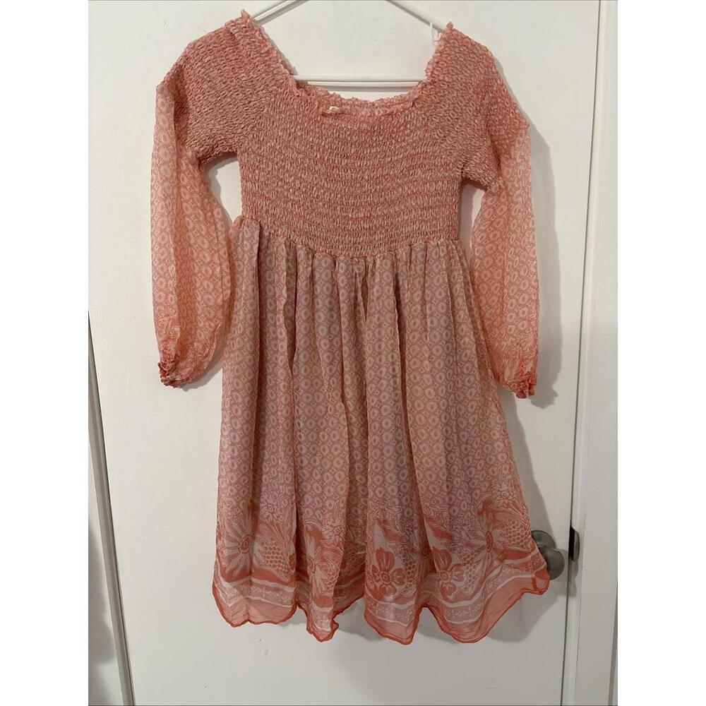 Jill Stuart Silk Babydoll Dress Orange Smocked Puff Sleeve Sz 4 Floral Lined